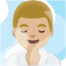 man in steamy room: medium-light skin tone emoji
