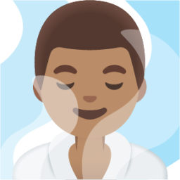 man in steamy room: medium skin tone emoji