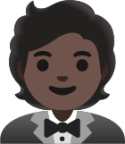 man in tuxedo: dark skin tone emoji