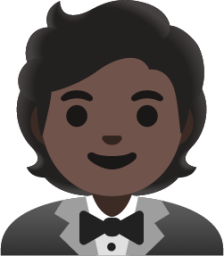 man in tuxedo: dark skin tone emoji