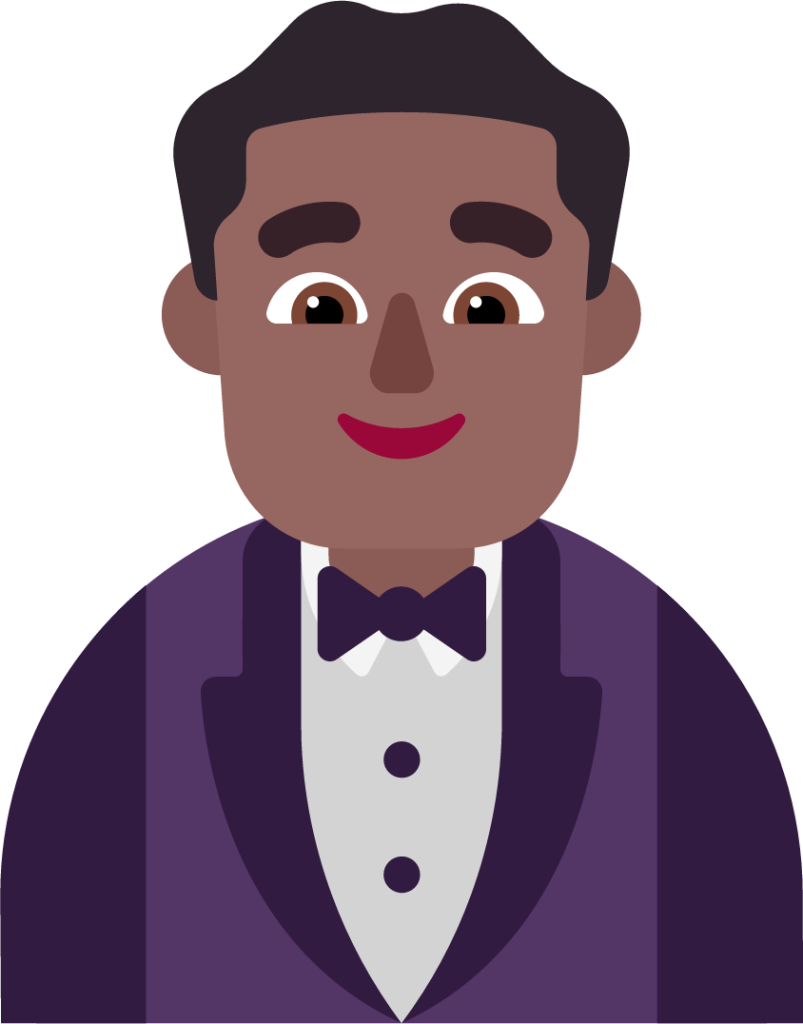 man in tuxedo medium dark emoji