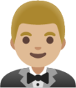 man in tuxedo: medium-light skin tone emoji