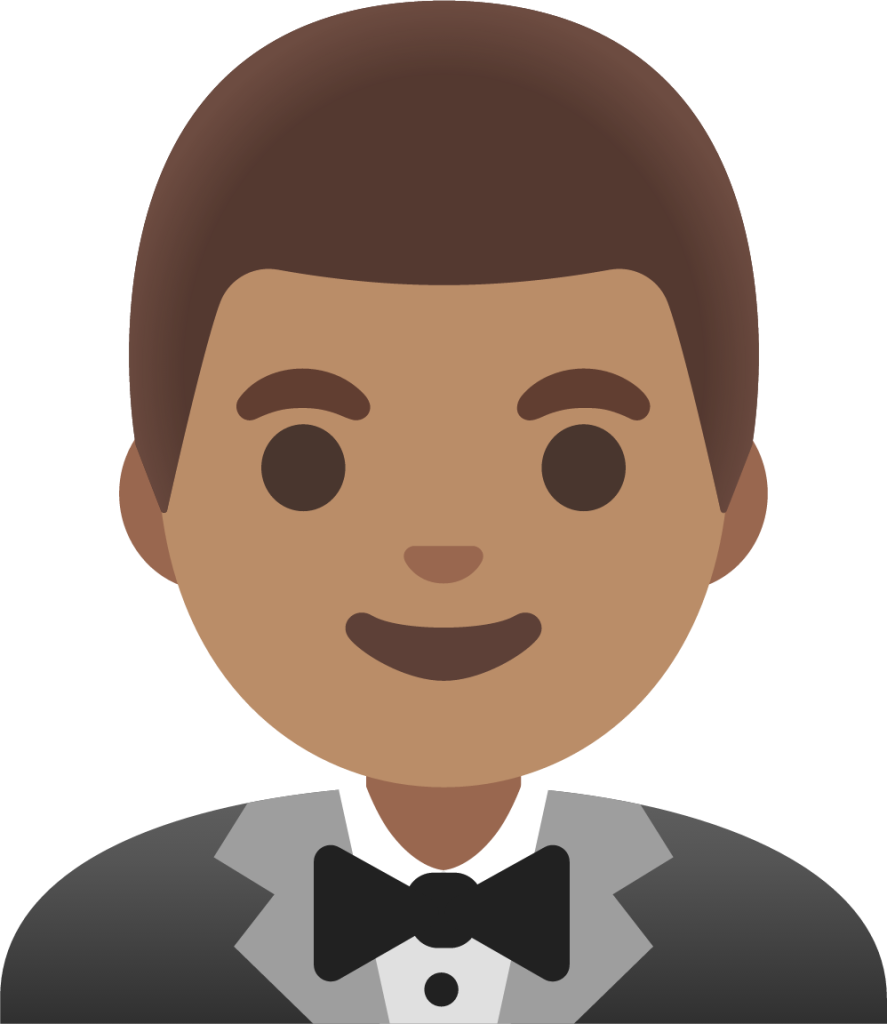 man in tuxedo: medium skin tone emoji