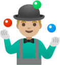man juggling: medium-light skin tone emoji