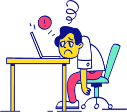 man laptop desk alert illustration