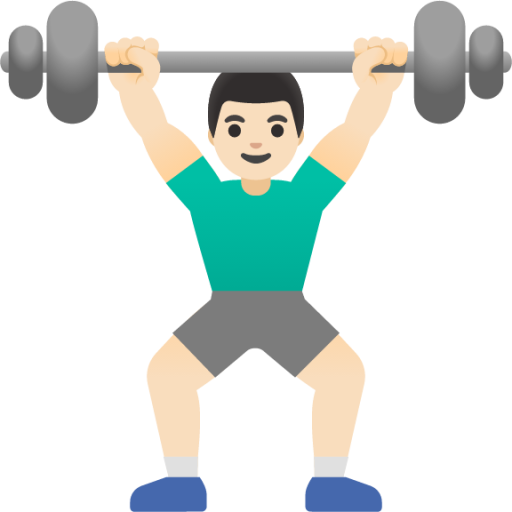 man lifting weights: light skin tone emoji