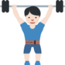 man lifting weights: light skin tone emoji