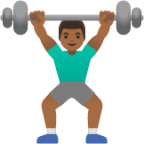 man lifting weights: medium-dark skin tone emoji