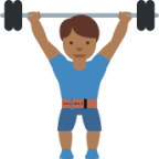 man lifting weights: medium-dark skin tone emoji