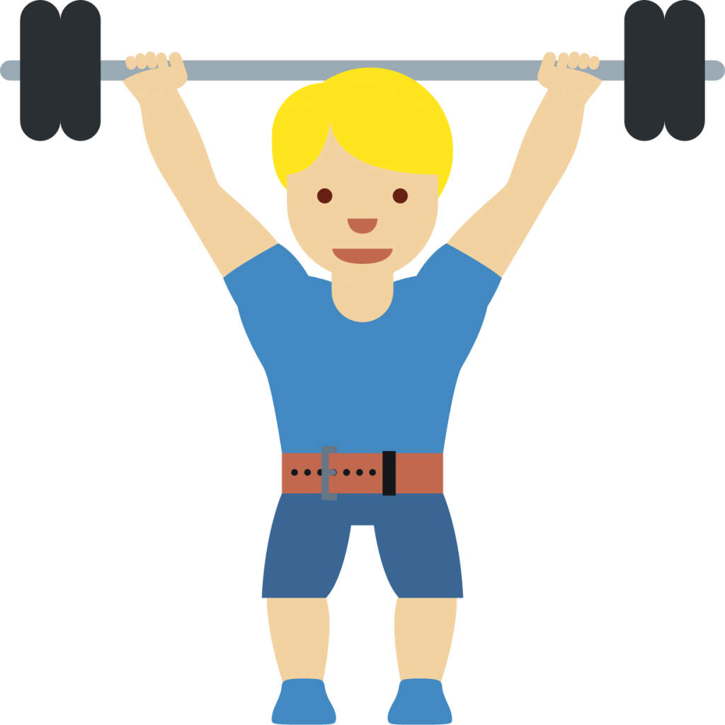 man lifting weights: medium-light skin tone emoji