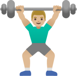 man lifting weights: medium-light skin tone emoji