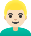 man: light skin tone, blond hair emoji