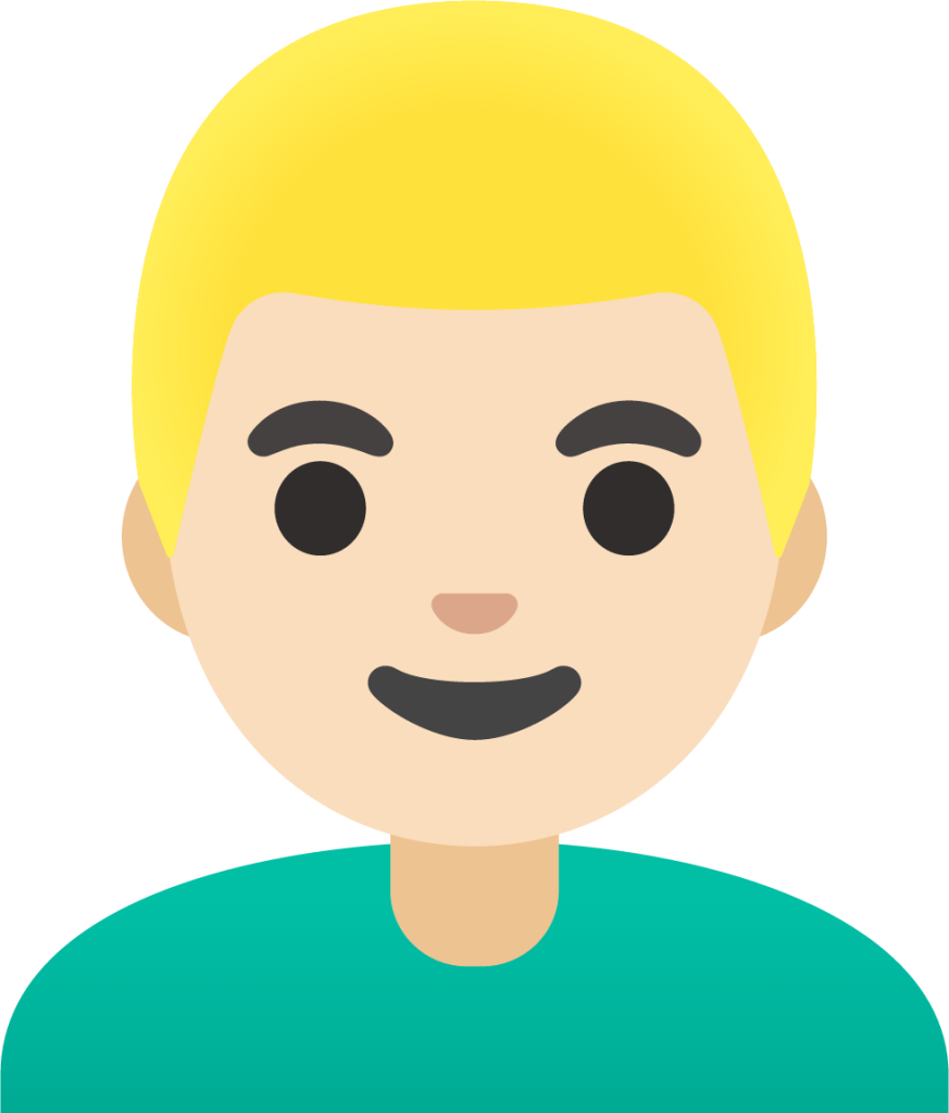 man: light skin tone, blond hair emoji