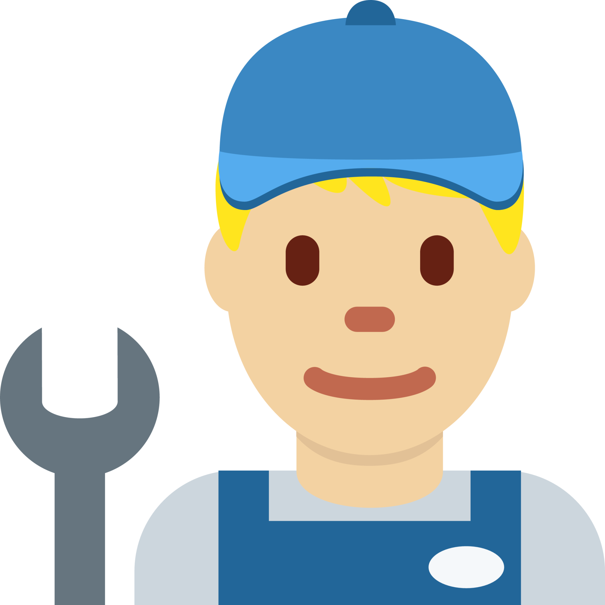 man mechanic: medium-light skin tone emoji