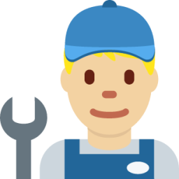 man mechanic: medium-light skin tone emoji