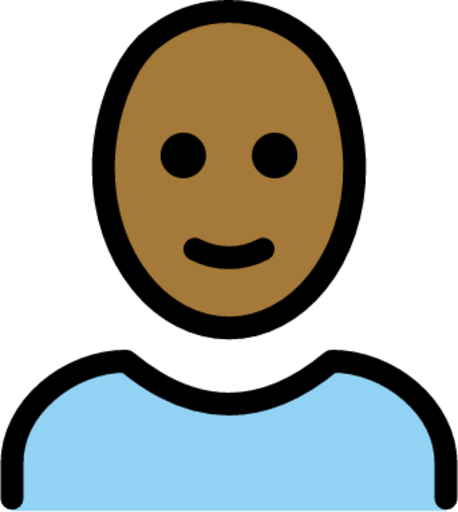 man: medium-dark skin tone, bald emoji