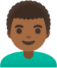 man: medium-dark skin tone, curly hair emoji