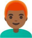 man: medium-dark skin tone, red hair emoji