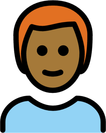 man: medium-dark skin tone, red hair emoji