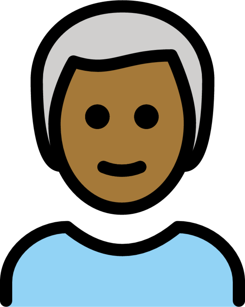 man: medium-dark skin tone, white hair emoji