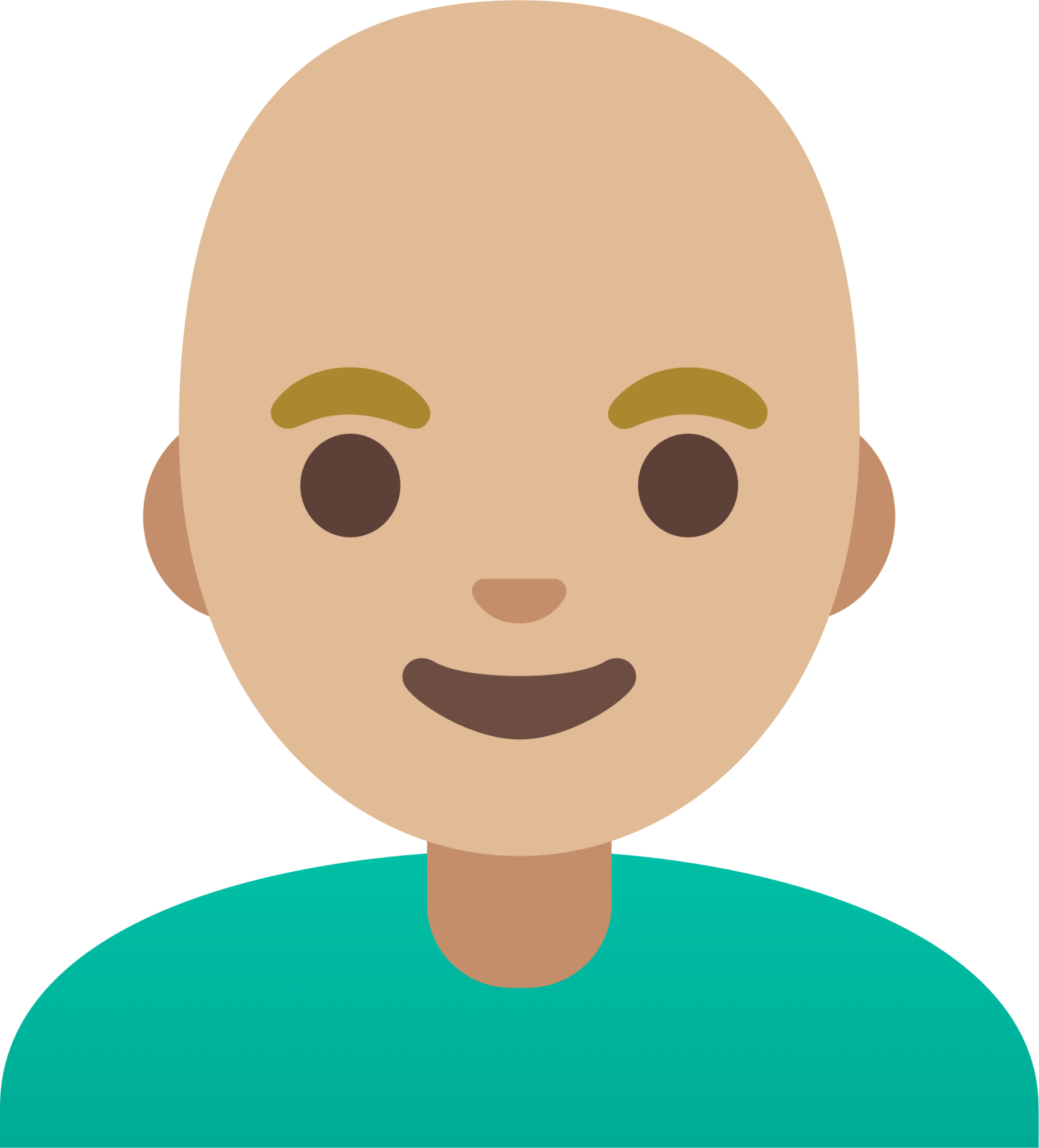 man: medium-light skin tone, bald emoji