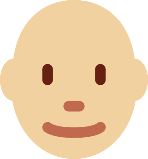 man: medium-light skin tone, bald emoji