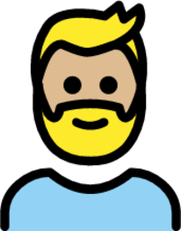 man: medium-light skin tone, beard emoji