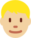 man: medium-light skin tone, blond hair emoji