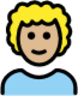 man: medium-light skin tone, curly hair emoji