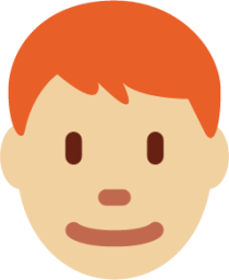 man: medium-light skin tone, red hair emoji