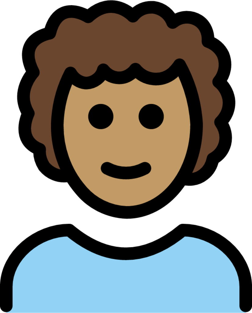 man: medium skin tone, curly hair emoji