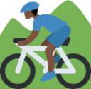 man mountain biking: dark skin tone emoji