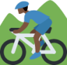man mountain biking: dark skin tone emoji