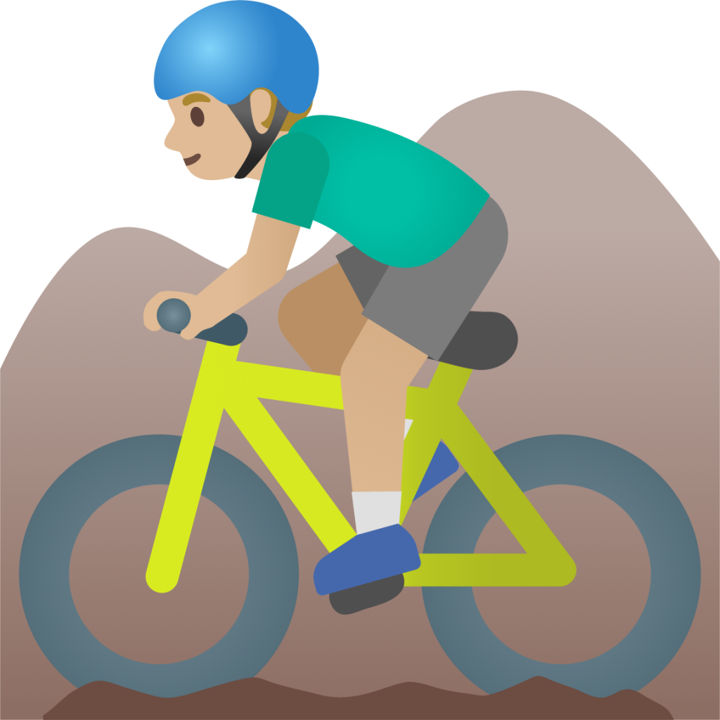 man mountain biking: medium-light skin tone emoji
