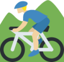 man mountain biking: medium-light skin tone emoji