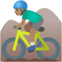 man mountain biking: medium skin tone emoji