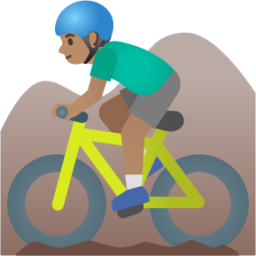 man mountain biking: medium skin tone emoji