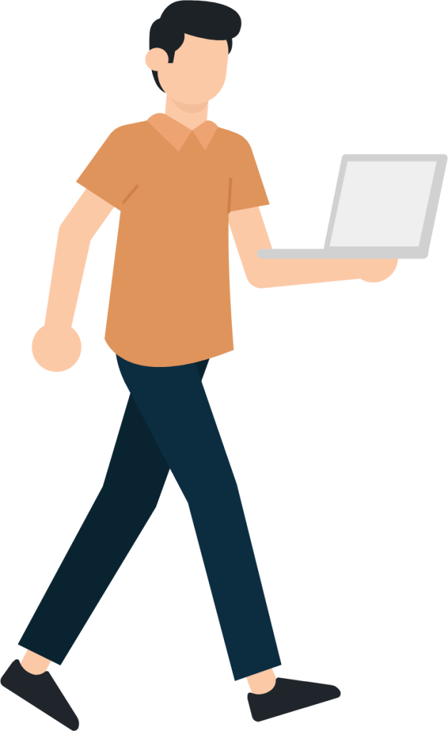 man one hand laptop illustration