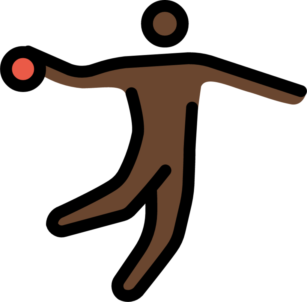 man playing handball: dark skin tone emoji