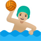 man playing water polo: medium-light skin tone emoji