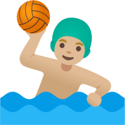 man playing water polo: medium-light skin tone emoji