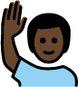 man raising hand: dark skin tone emoji