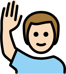 man raising hand: light skin tone emoji