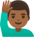 man raising hand: medium-dark skin tone emoji