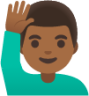 man raising hand: medium-dark skin tone emoji