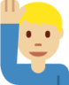 man raising hand: medium-light skin tone emoji