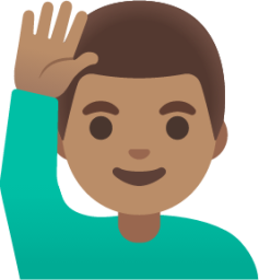 man raising hand: medium skin tone emoji