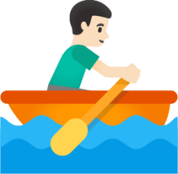man rowing boat: light skin tone emoji