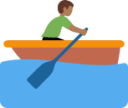 man rowing boat: medium-dark skin tone emoji