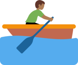 man rowing boat: medium-dark skin tone emoji